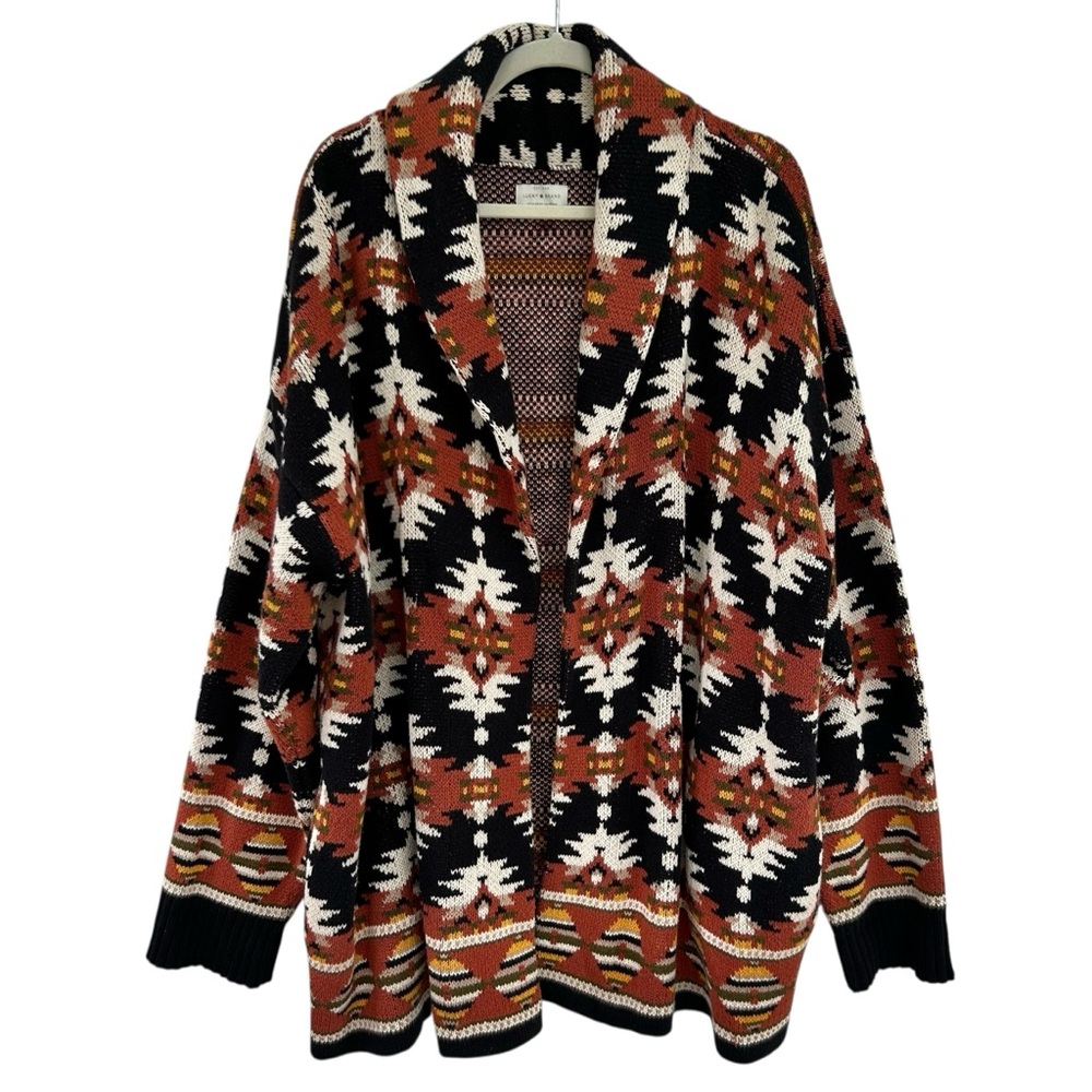 LUCKY BRAND Aztec Knit Chunky Open Cardigan Sweater 1X
